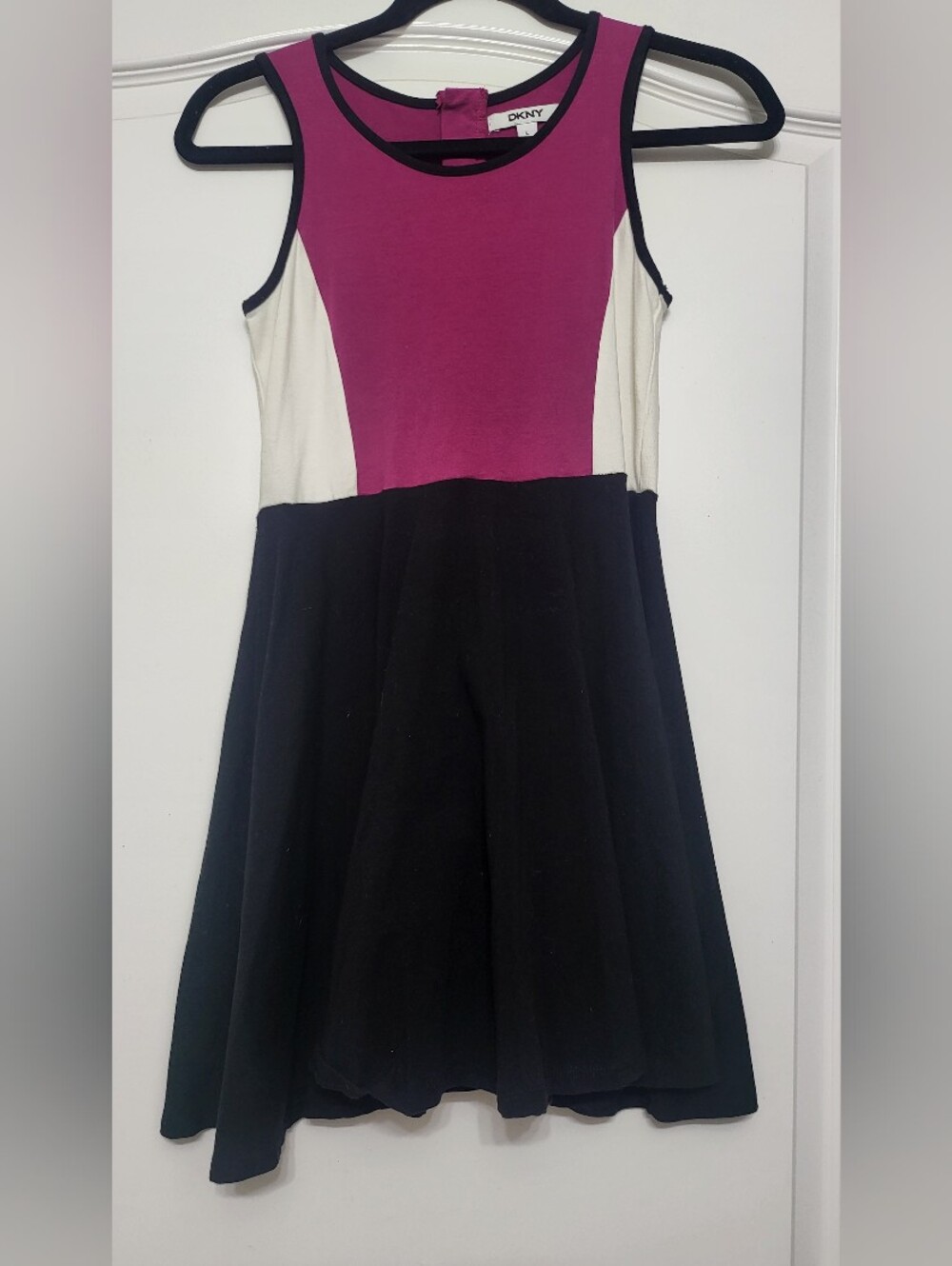 DKNY Girls Fuchsia, White & Black Sleeveless Colorblock Dress